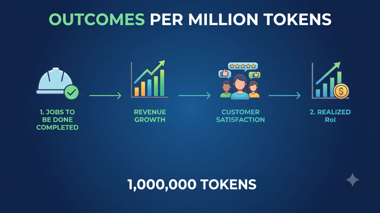 Outcomes per million tokens: jobs to be done completed leads to revenue growth, customer satisfaction, and realized ROI